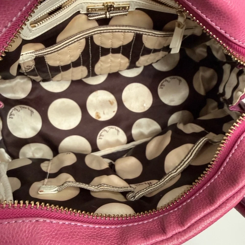 Henri Bendel New York pebbled leather satchel purse in a magenta/pink